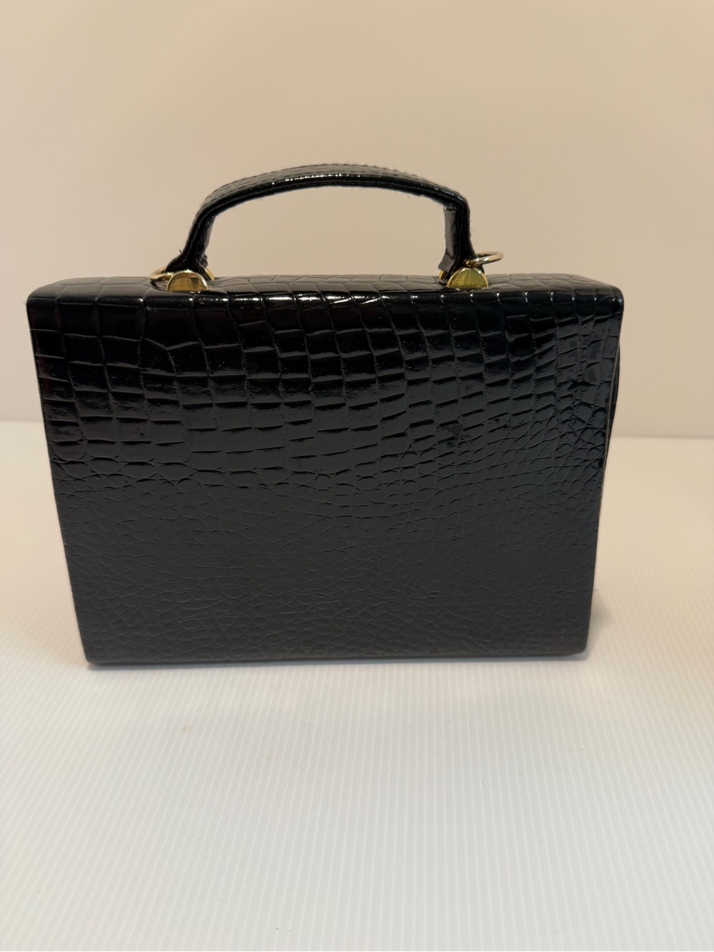 Vintage Walborg Structured Black Croc Top Handle Bag - Picture 2 of 6